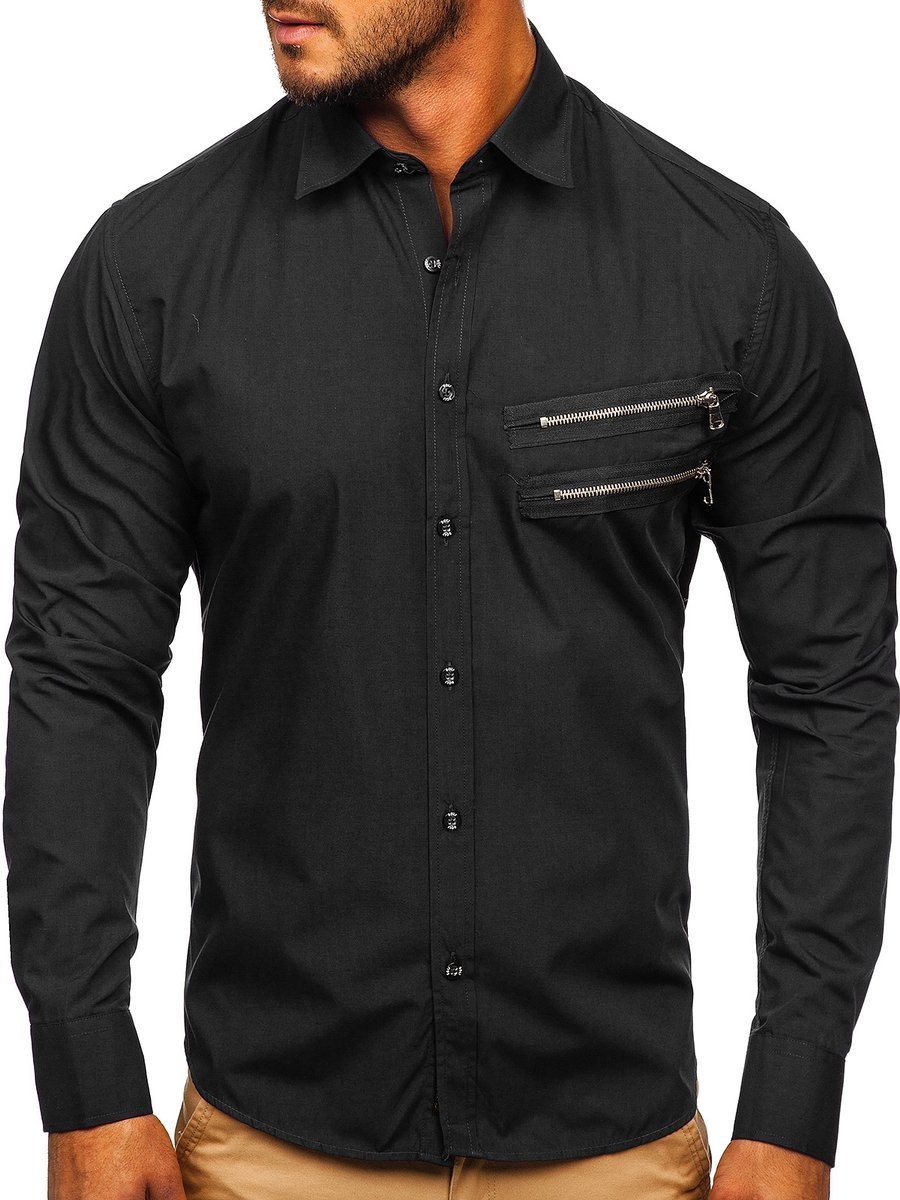 Černá pánská elegantní košile s dlouhým rukávem Bolf 20703