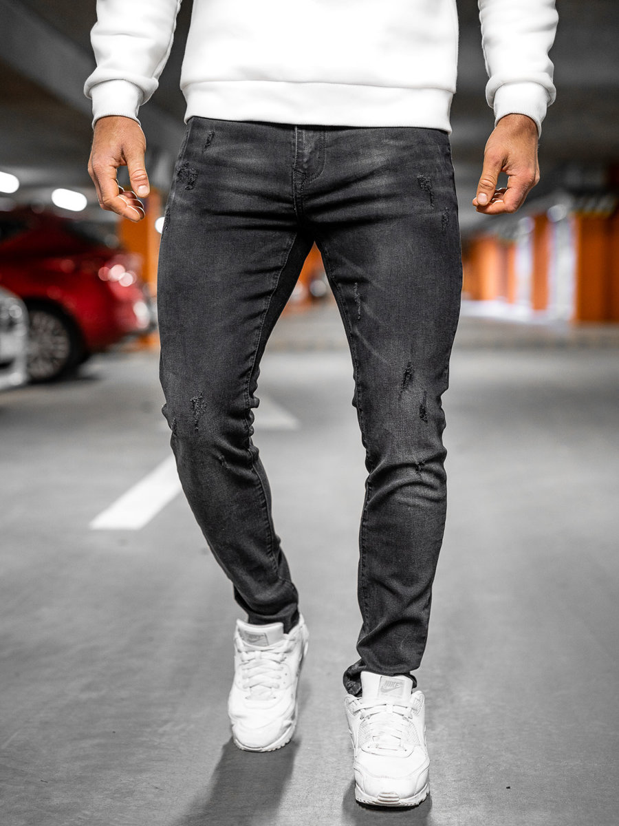 Černé pánské džíny skinny fit s paskem Bolf R61117W1