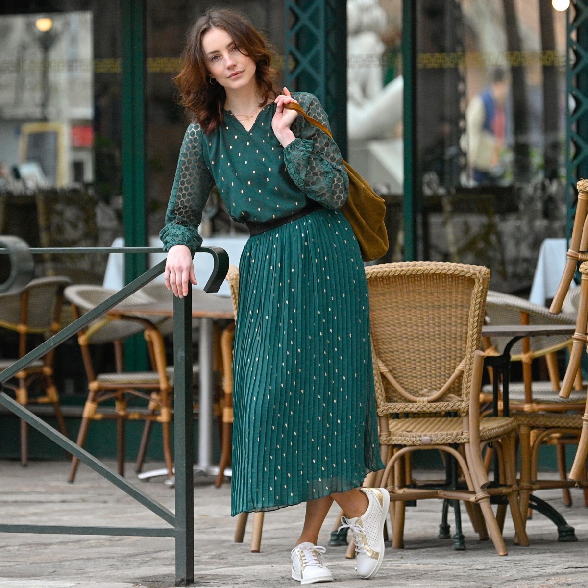 Blancheporte Dlouhá plisovaná sukně z voálu zelenázlatá 3436