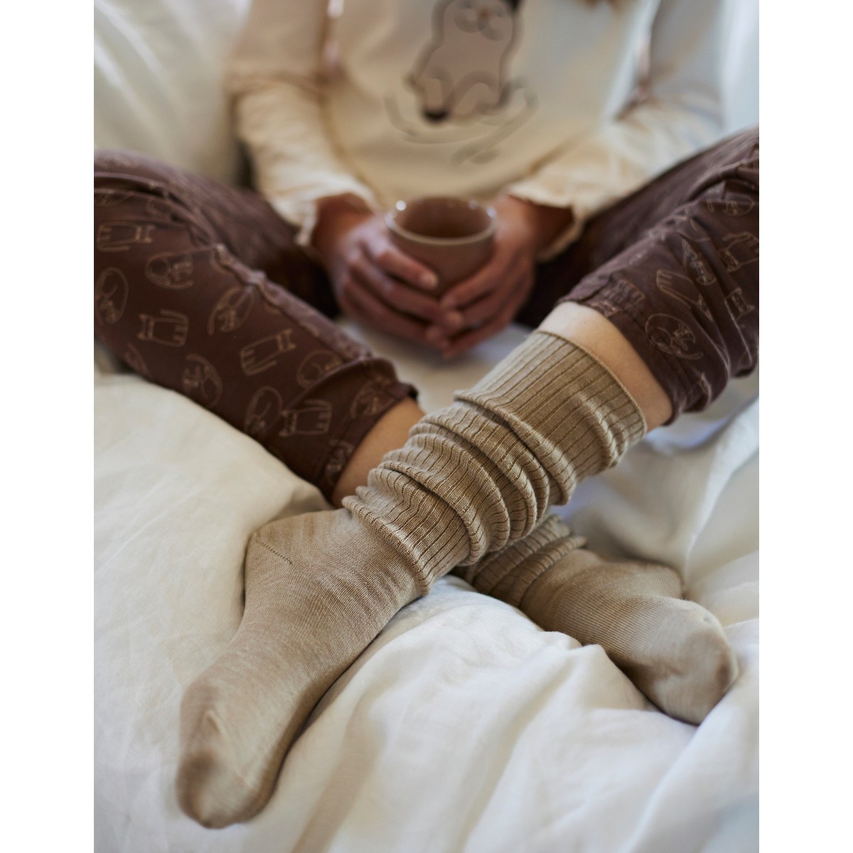 Blancheporte Sada 2 párů vysokých ponožek ze žebrovaného úpletu hnědošedárežná 3538