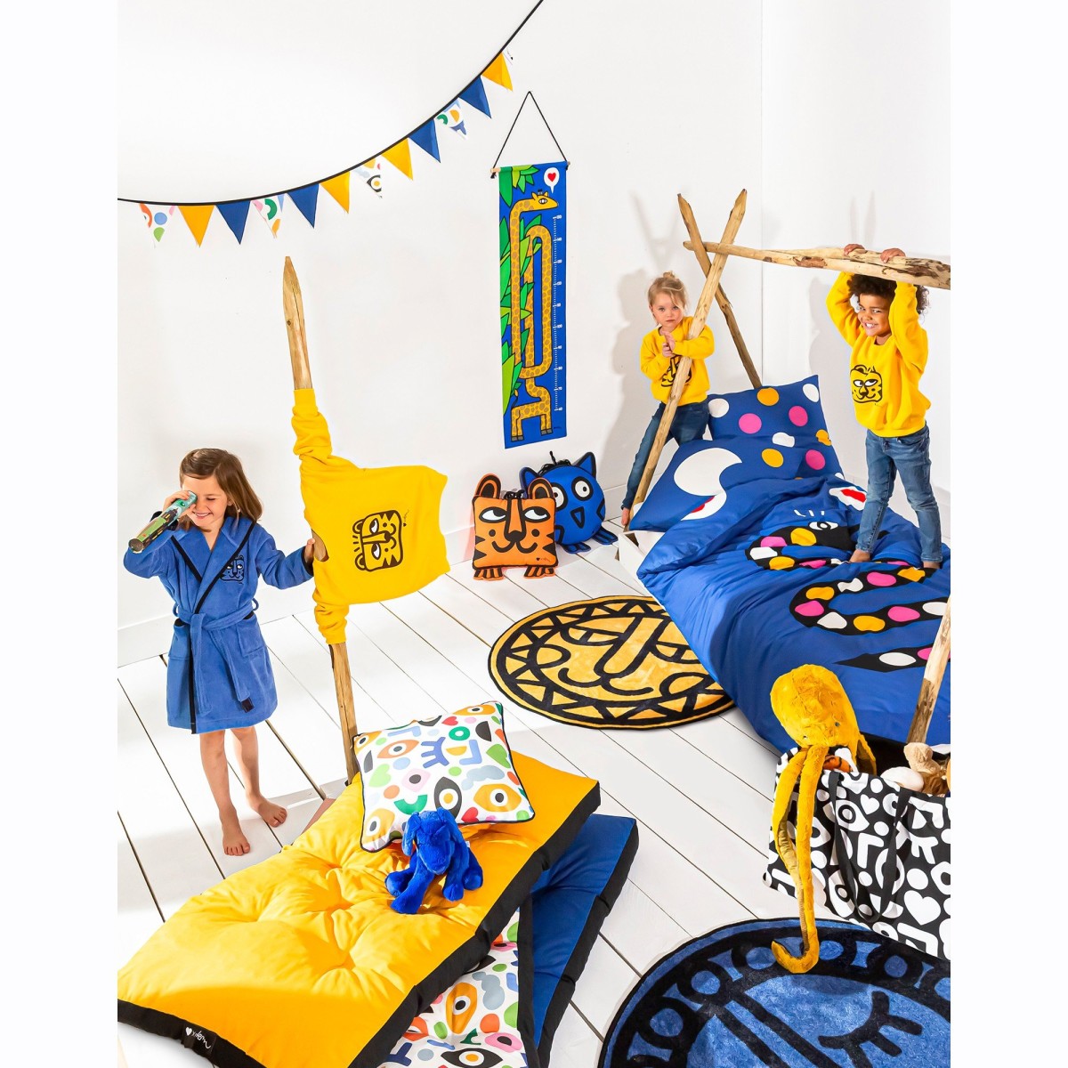 Blancheporte Kulatý koberec s motivem lva, dětská kolekce žlutá průměr 100 cm