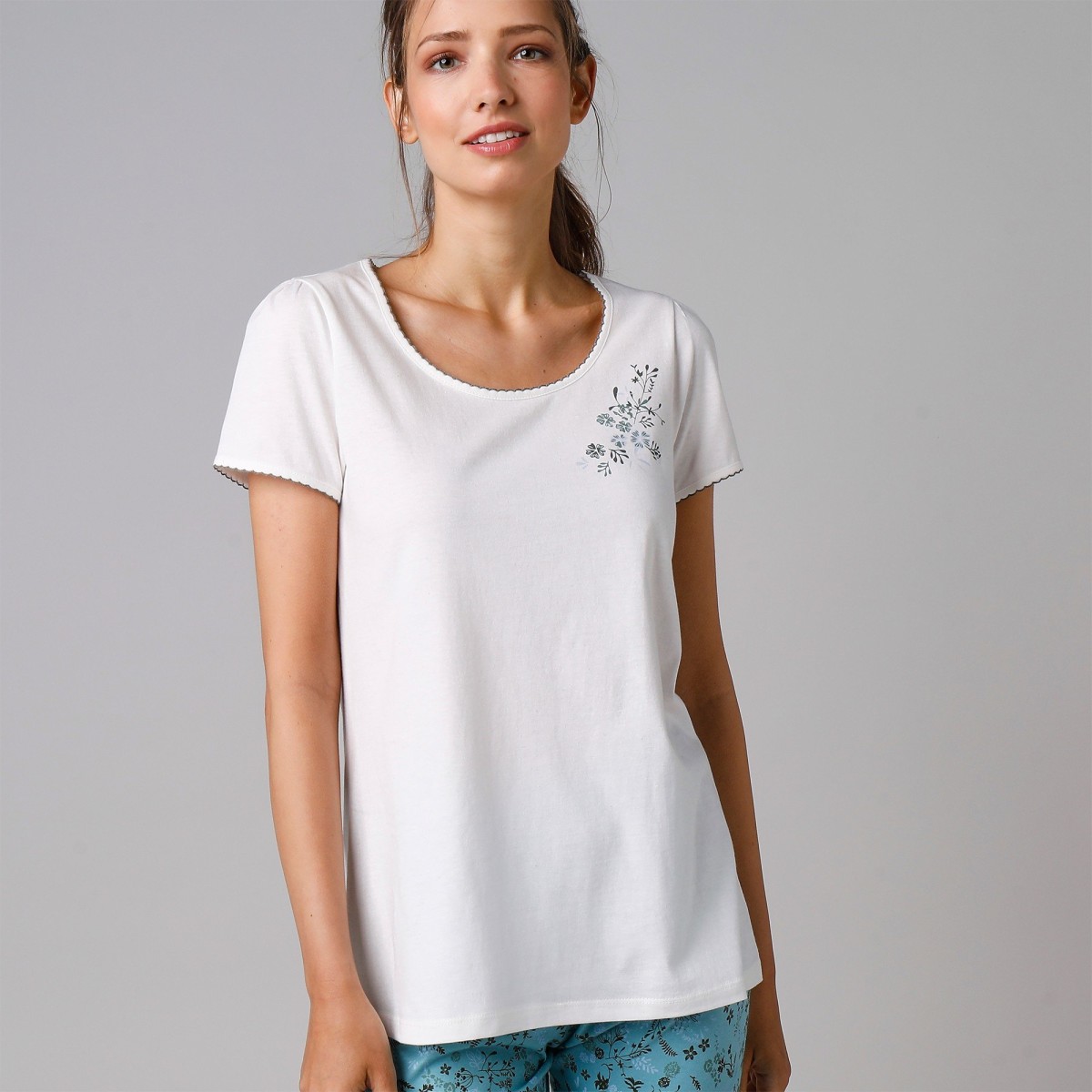 Blancheporte Pyžamové tričko s krátkými rukávy a středovým potiskem květin režná 3436
