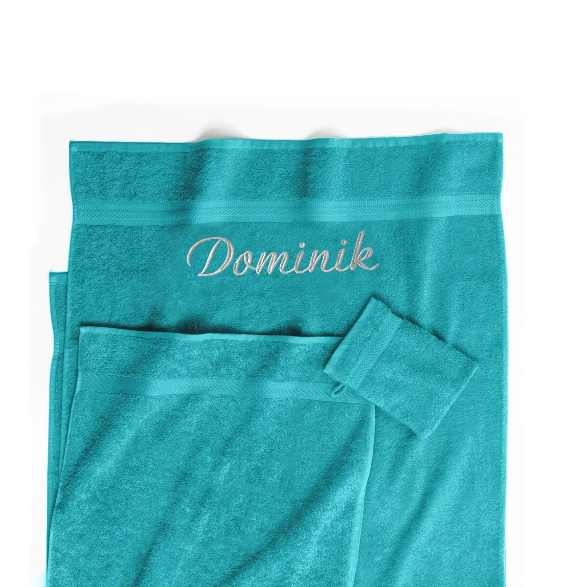 Blancheporte Froté ručník zn. Colombine s výšivkou na přání (12 znaků včetně mezer) smaragdová osuška 70 x 130 cm