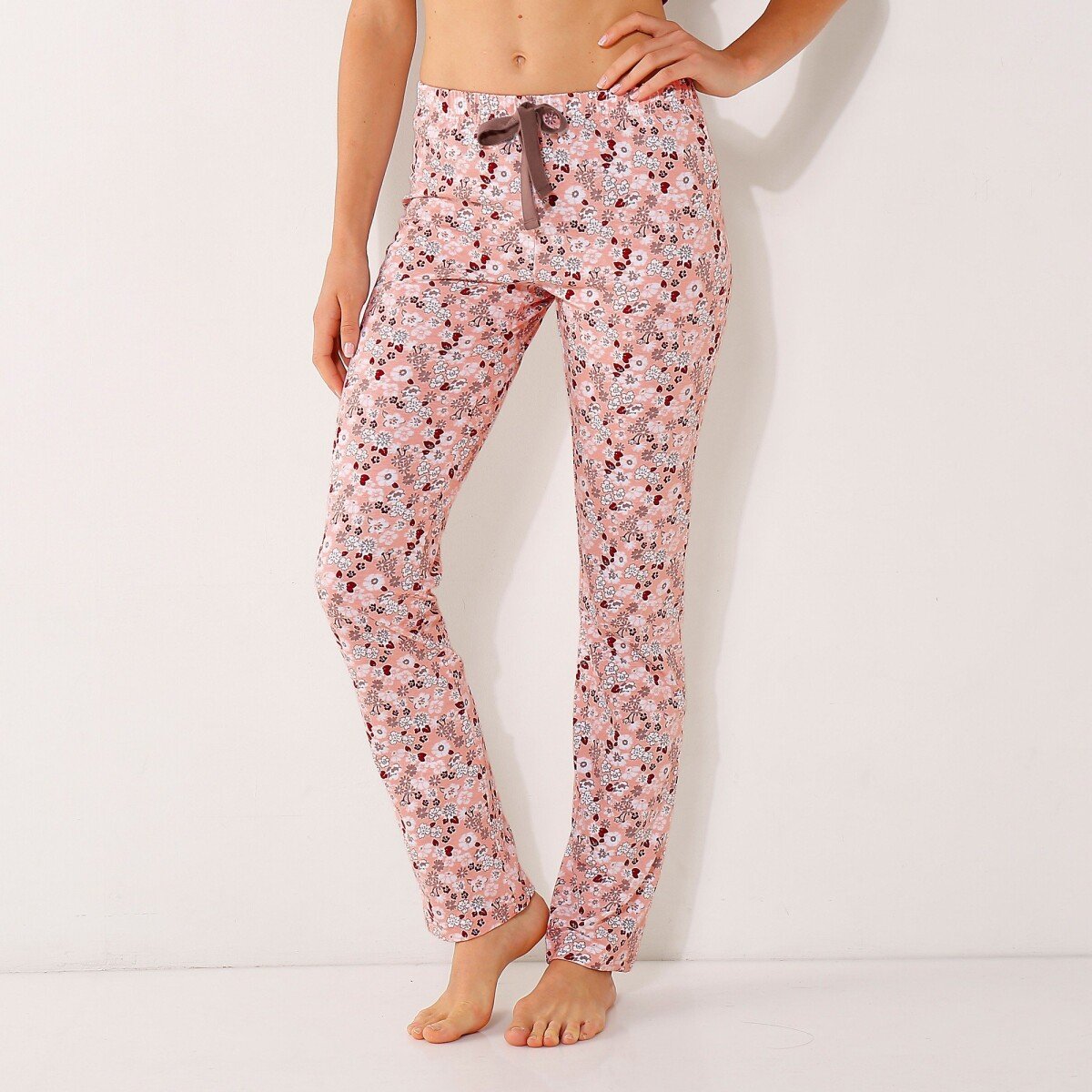Blancheporte Dlouhé pyžamové kalhoty, s celopotiskem růžová 3436