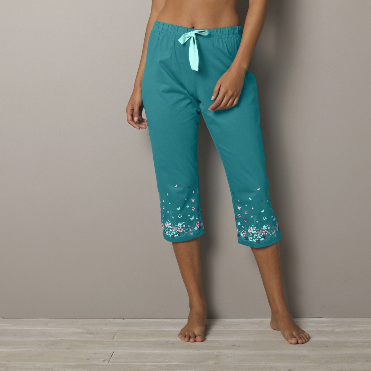 Blancheporte 34 pyžamové kalhoty s potiskem květin smaragdová 3436