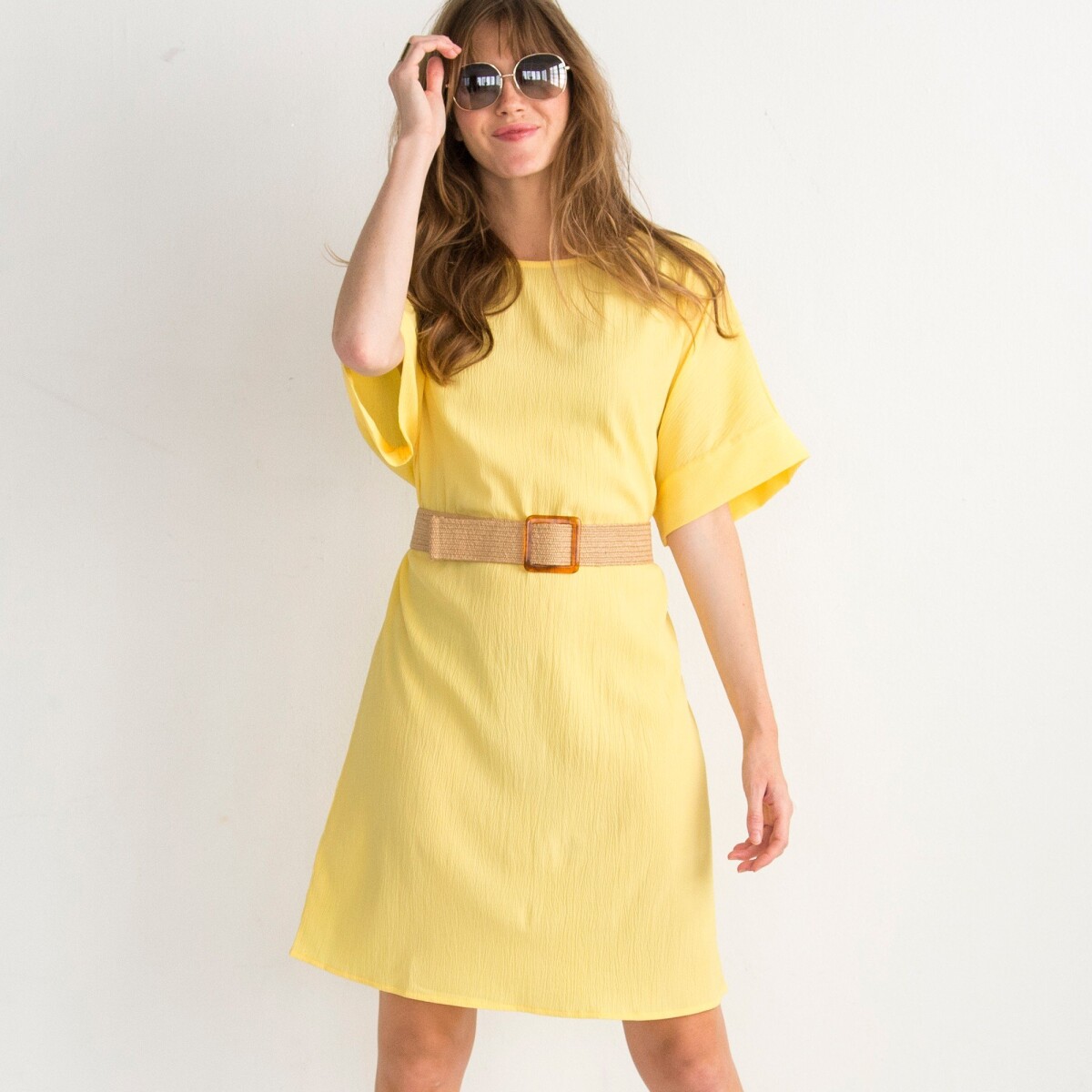 Blancheporte Rovné jednobarevné šaty se strukturou žlutá 3436