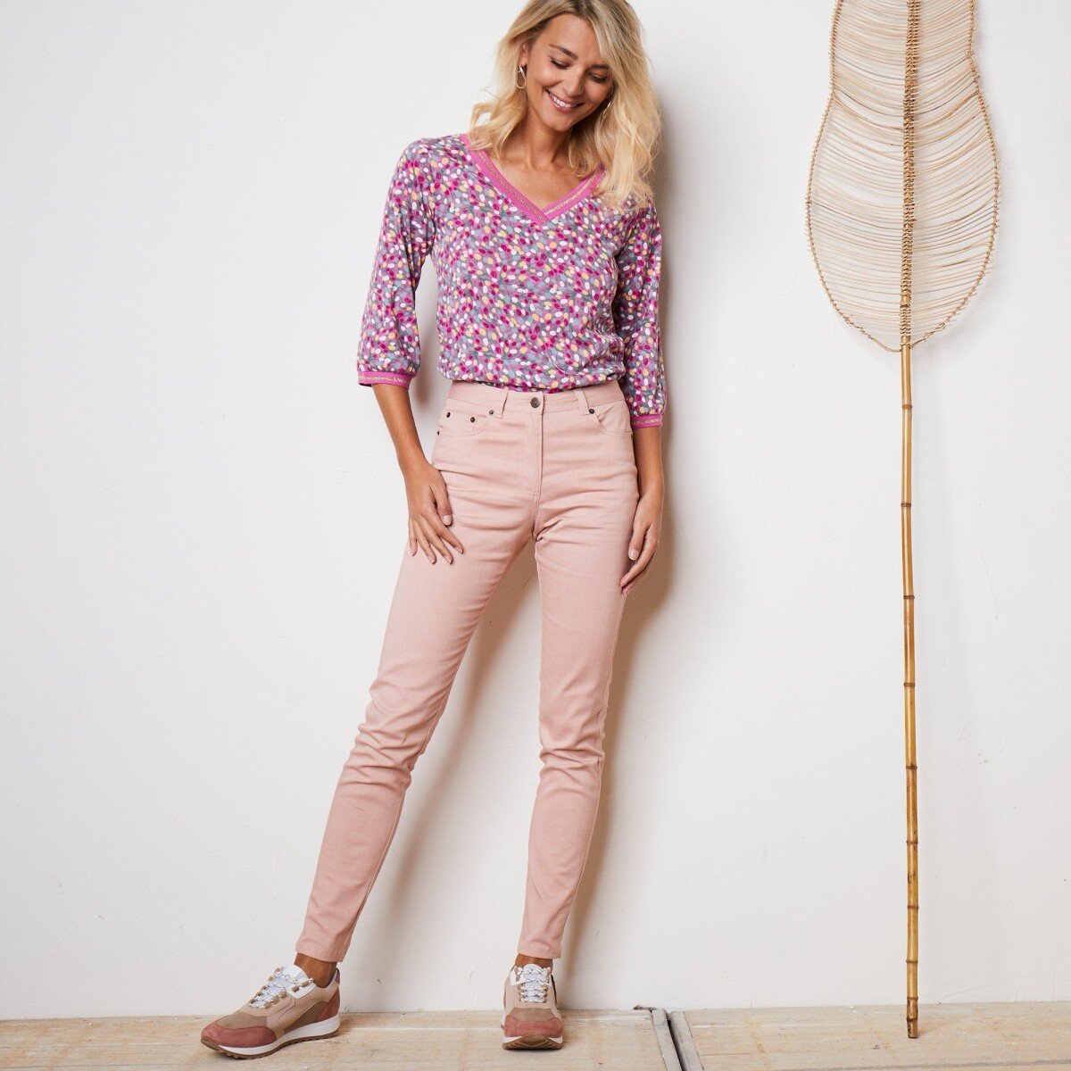 Blancheporte Úzké dlouhé kalhoty růžová pudrová 36