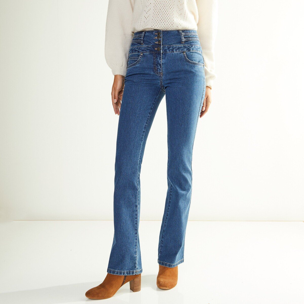 Blancheporte Bootcut džíny s vysokým pasem, vnitř. délka nohavic 78 cm modrá 36