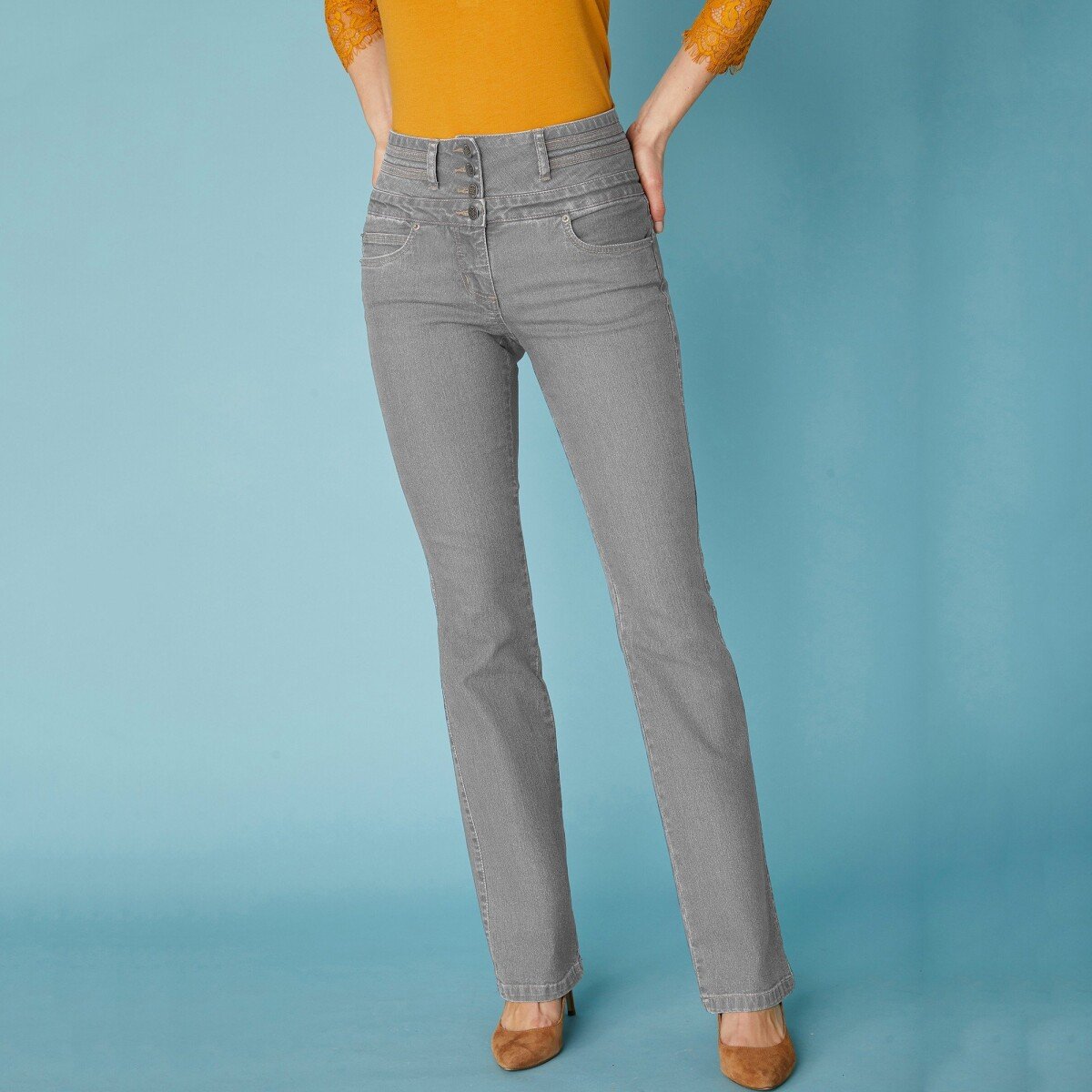 Blancheporte Bootcut džíny s vysokým pasem, vnitř. délka nohavic 78 cm šedá 38