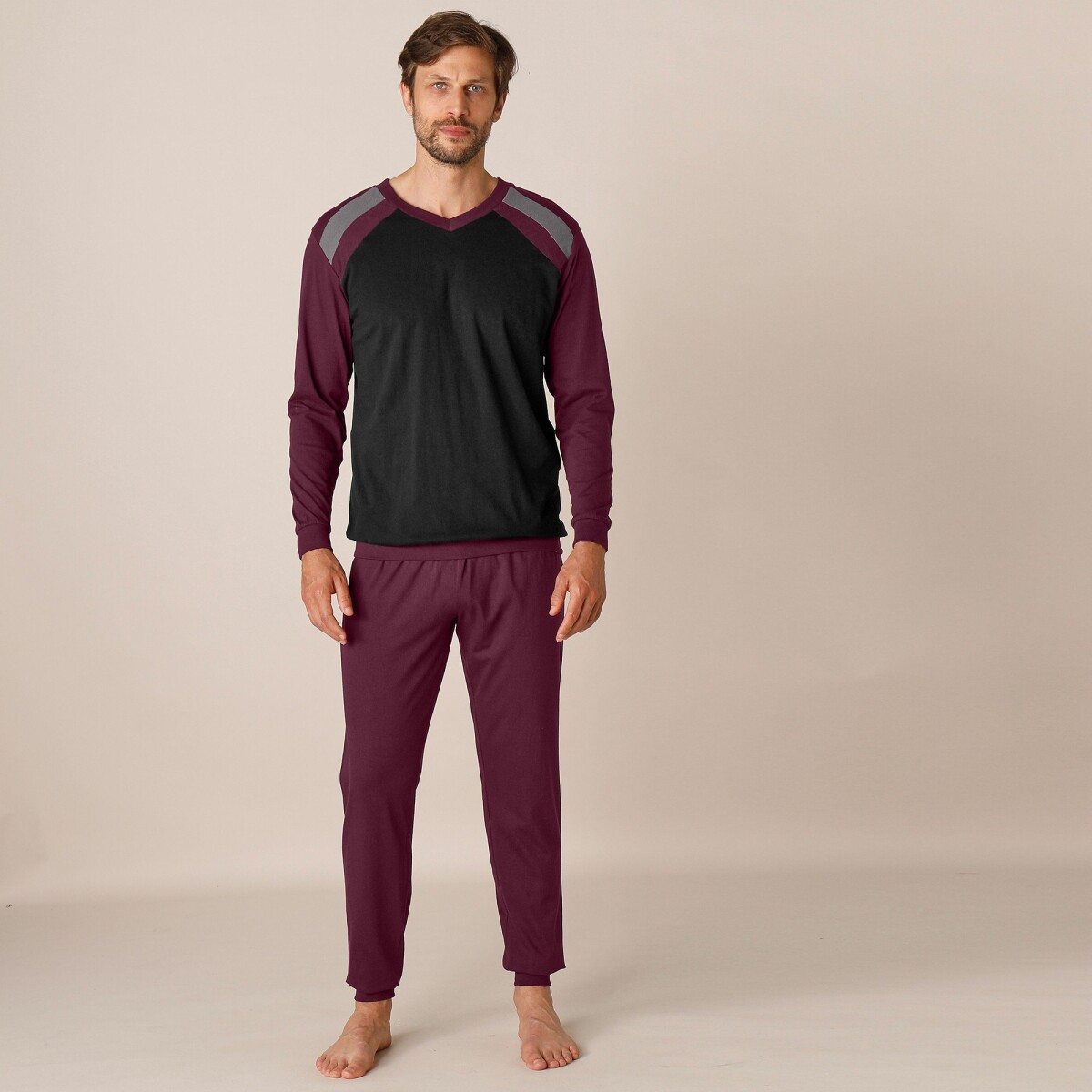 Blancheporte Sada 2 pyžam, trojbarevný design bordóšedá 7886 (S)