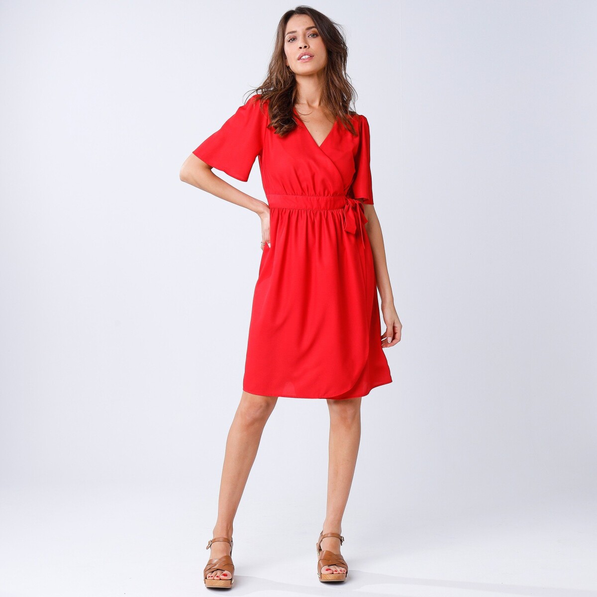 Blancheporte Jednobarevné zavinovací šaty červená 36