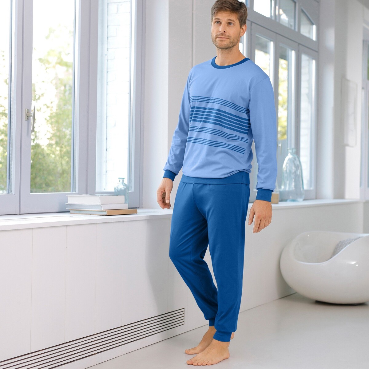 Blancheporte Pruhované pyžamo s kalhotami a dlouhými rukávy modrá 7886 (S)