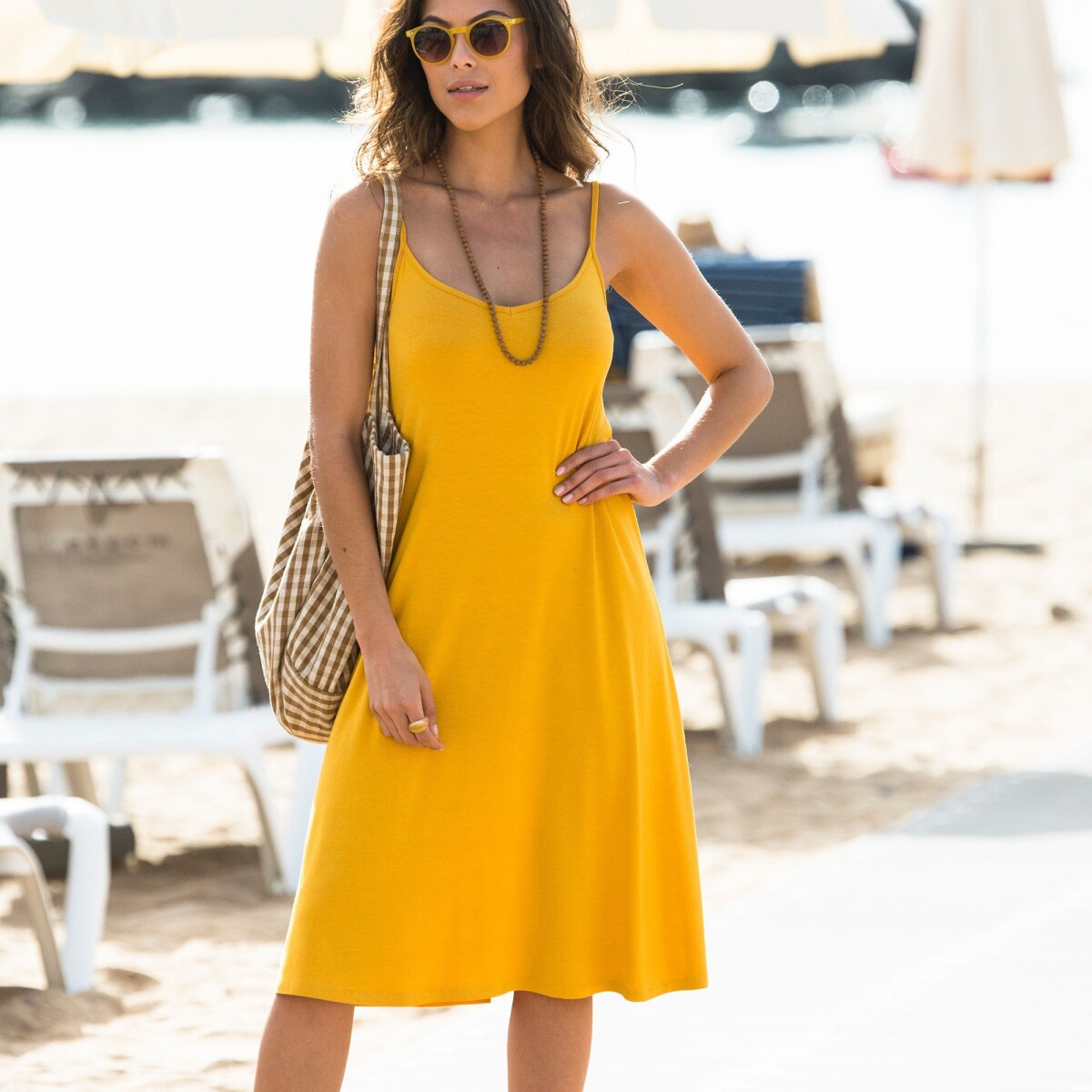 Blancheporte Jednobarevné rozšířené šaty žlutá 3436