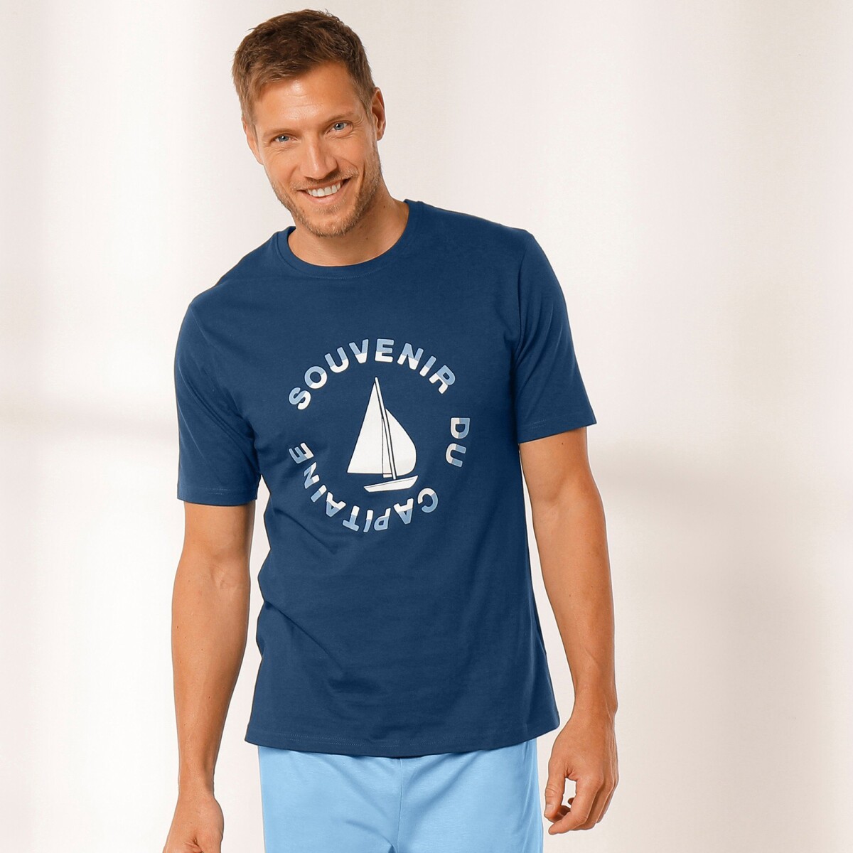 Blancheporte Pyžamové tričko s krátkými rukávy, motiv loď modrá 8796 (M)