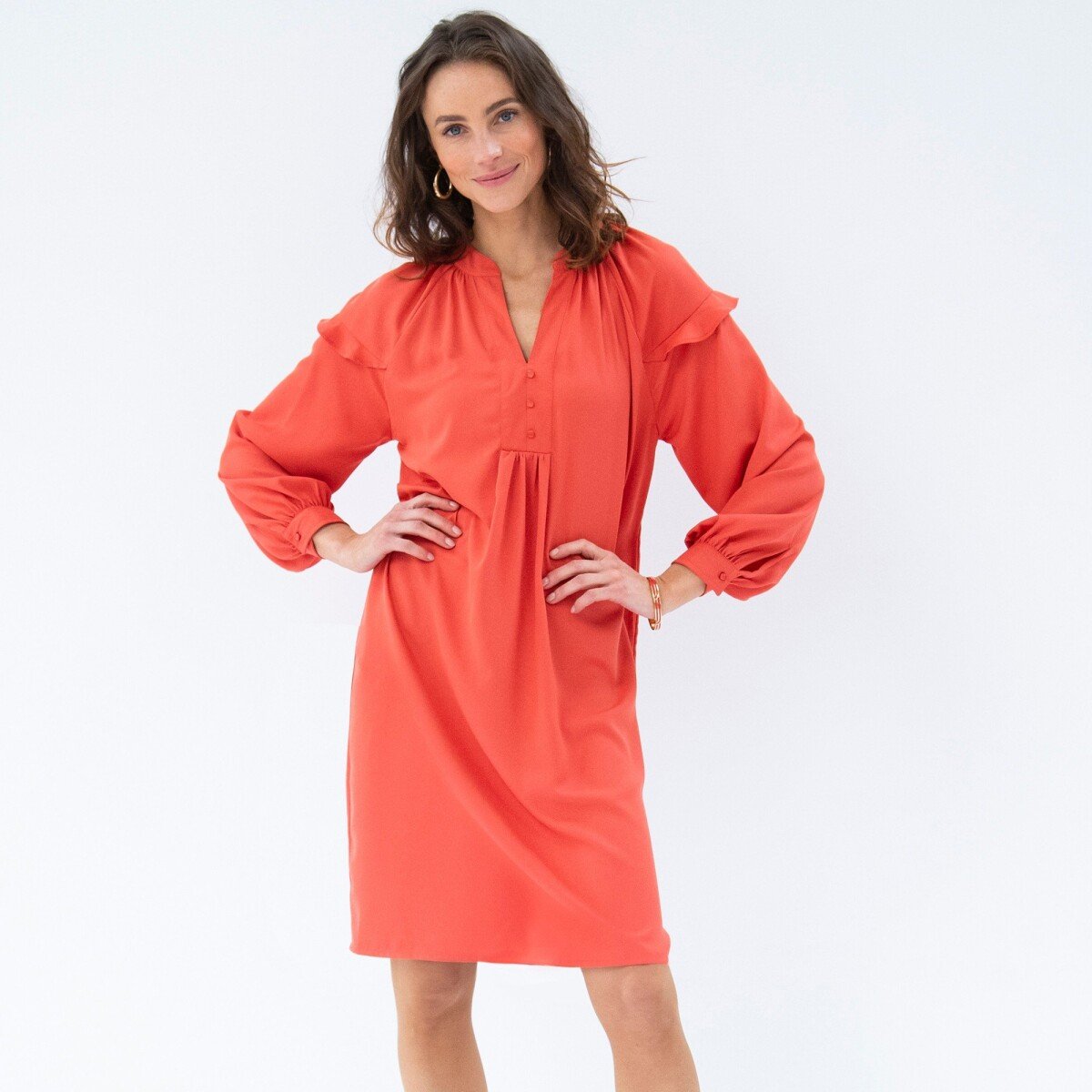 Blancheporte Jednobarevné rovné šaty z recyklovaného polyesteru (1) paprika 36