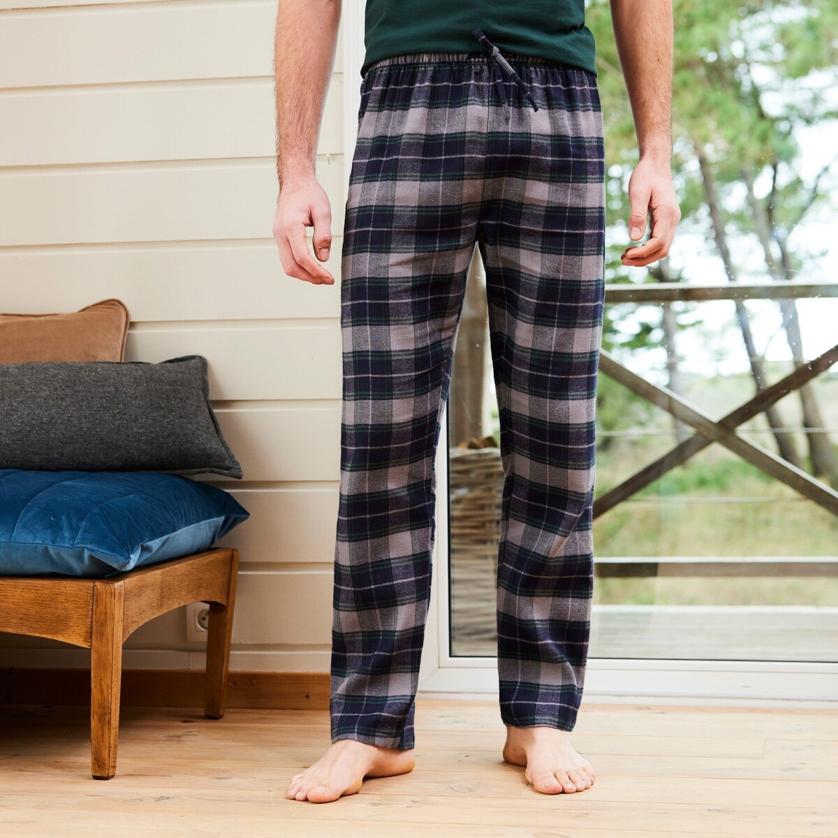Blancheporte Pyžamové kalhoty s pružným pasem, z kostkovaného flanelu nám. modrá 5658
