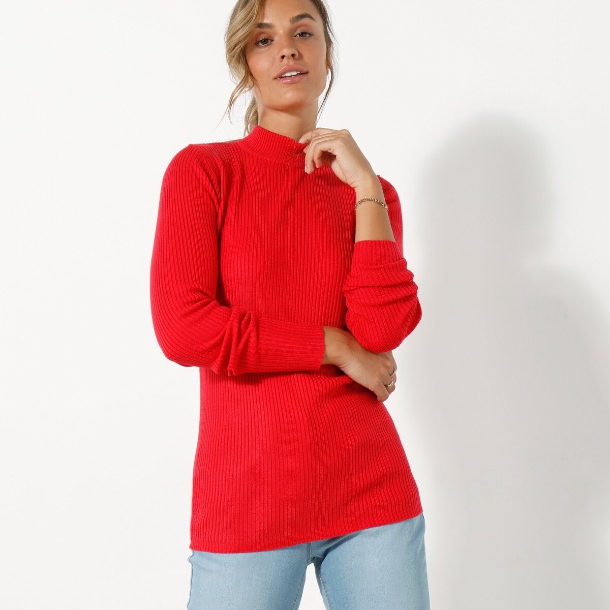 Blancheporte Žebrovaný pulovr se stojáčkem červená 3436