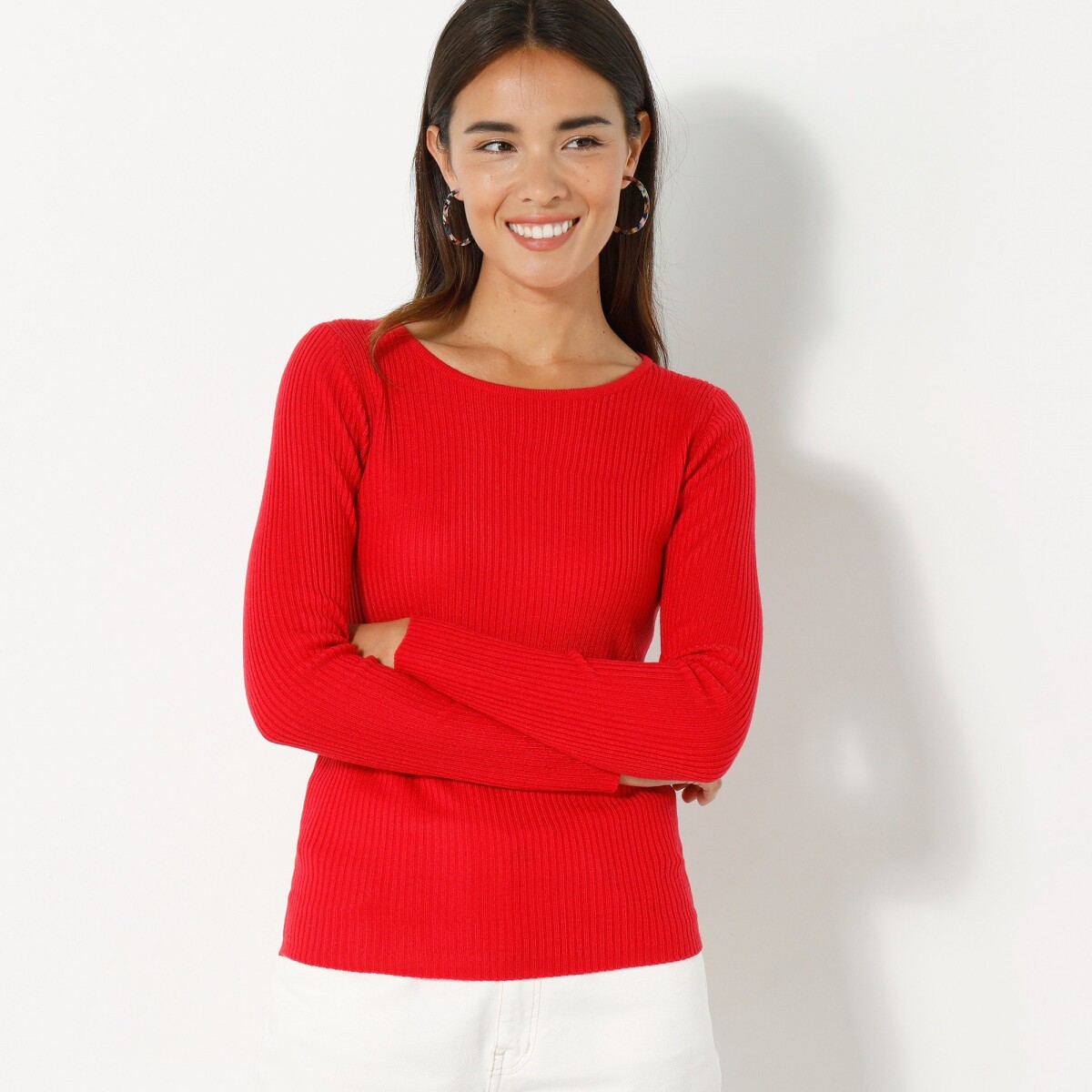 Blancheporte Žebrovaný pulovr s kulatým výstřihem červená 3436
