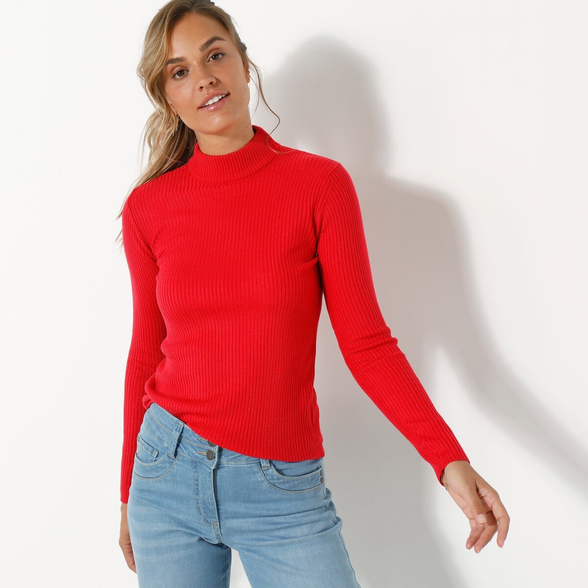Blancheporte Žebrovaný pulovr se stojáčkem červená 3840