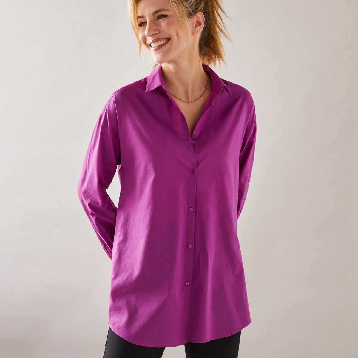 Blancheporte Dlouhá jednobarevná košile purpurová 36
