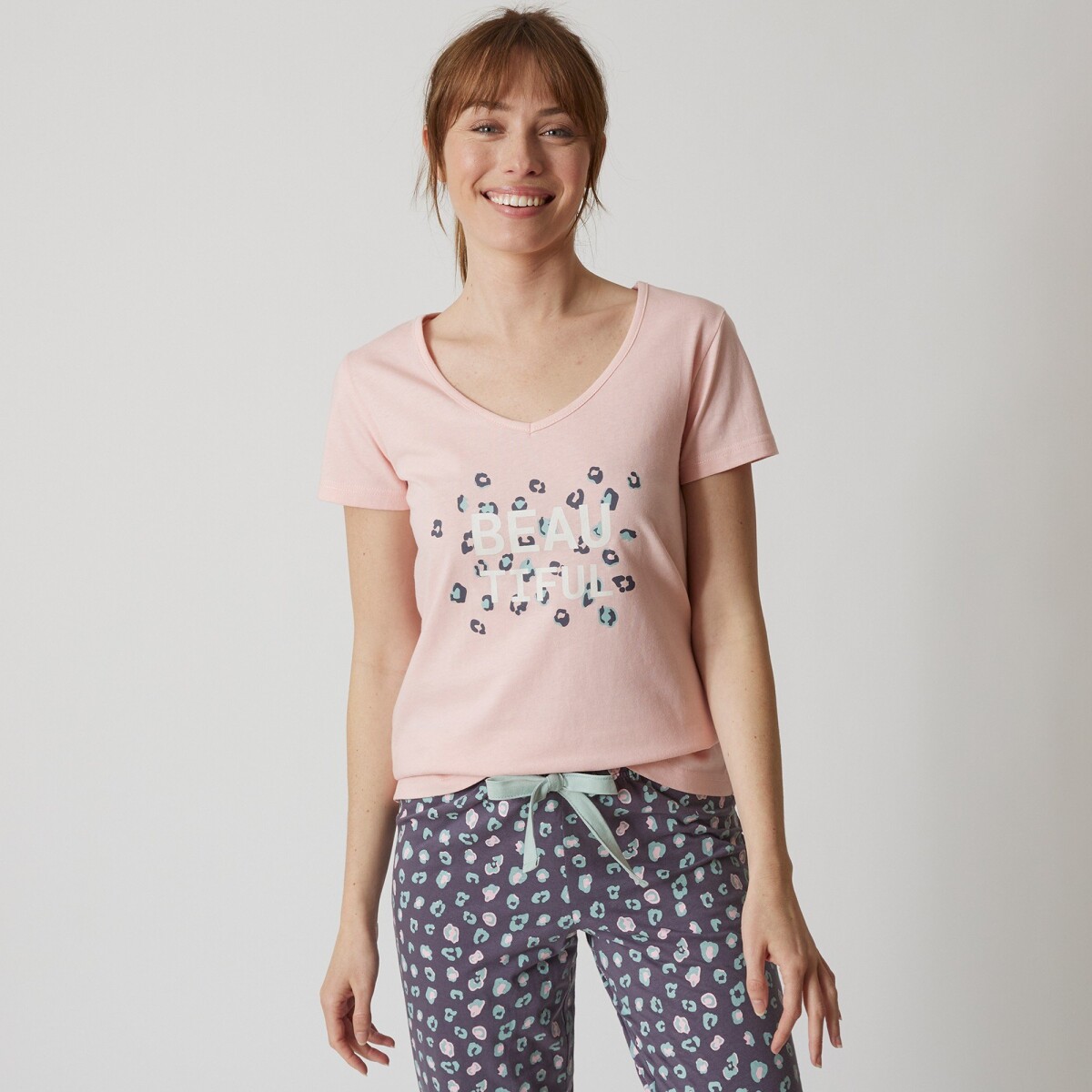 Blancheporte Pyžamové tričko s krátkými rukávy a středovým potiskem Beautiful růžová 3436