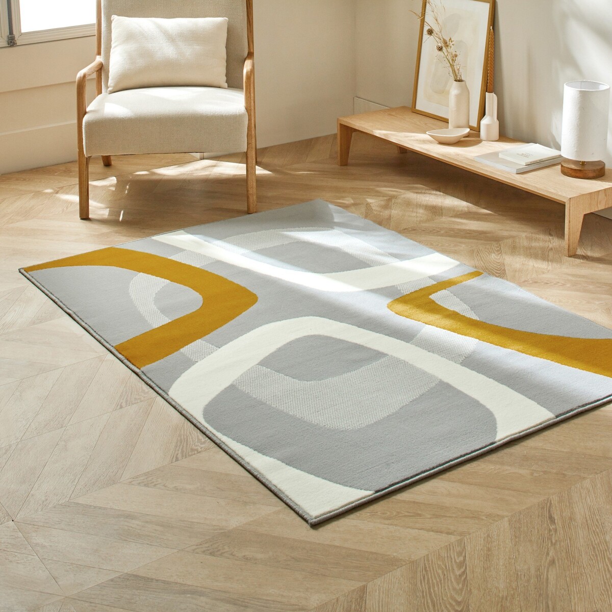 Blancheporte Obdélníkový koberec s retro motivem perlově šedákari 60x110cm