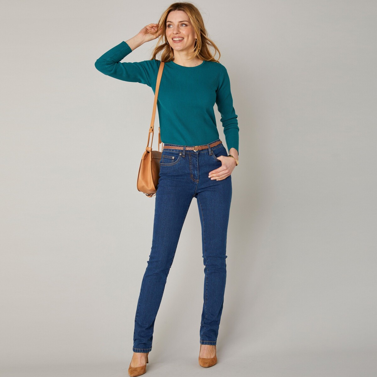 Blancheporte Strečové rovné džíny, střední výška postavy tmavě modrá 40