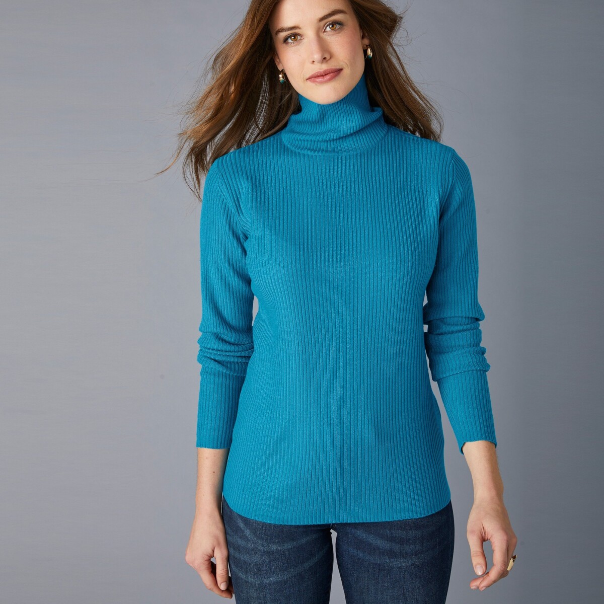 Blancheporte Žebrovaný pulovr s rolákem modrá 3436