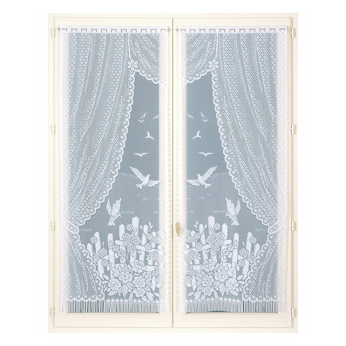 Blancheporte Rovná vitrážová záclona s motivem ptáčků, pro garnýžovou tyč, pár bílá 44x120cm