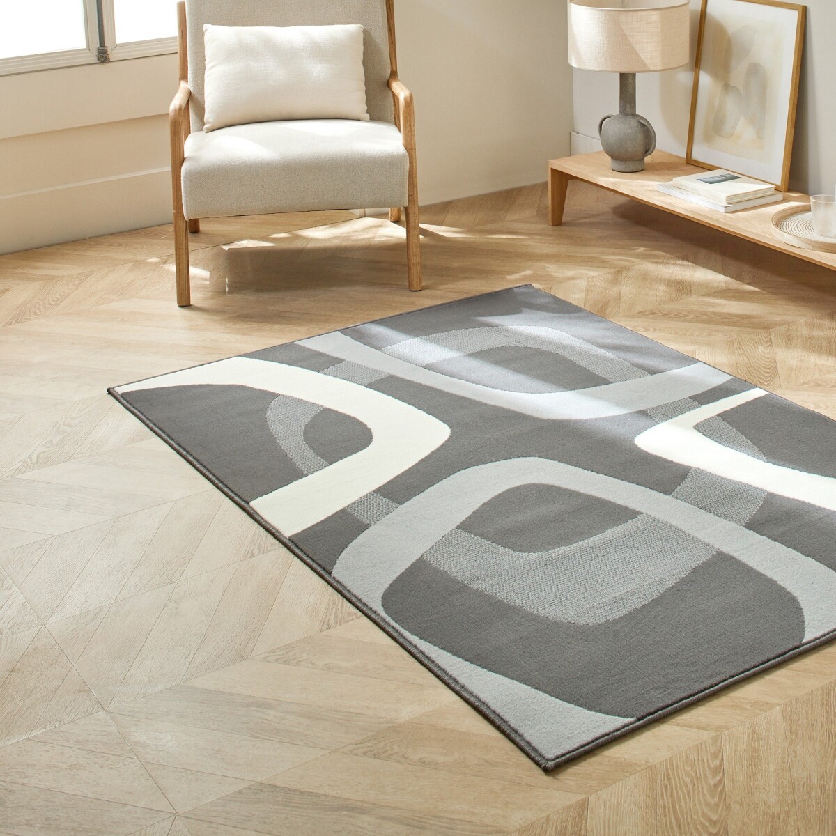 Blancheporte Obdélníkový koberec s retro motivem antracitová šedá 60x110cm
