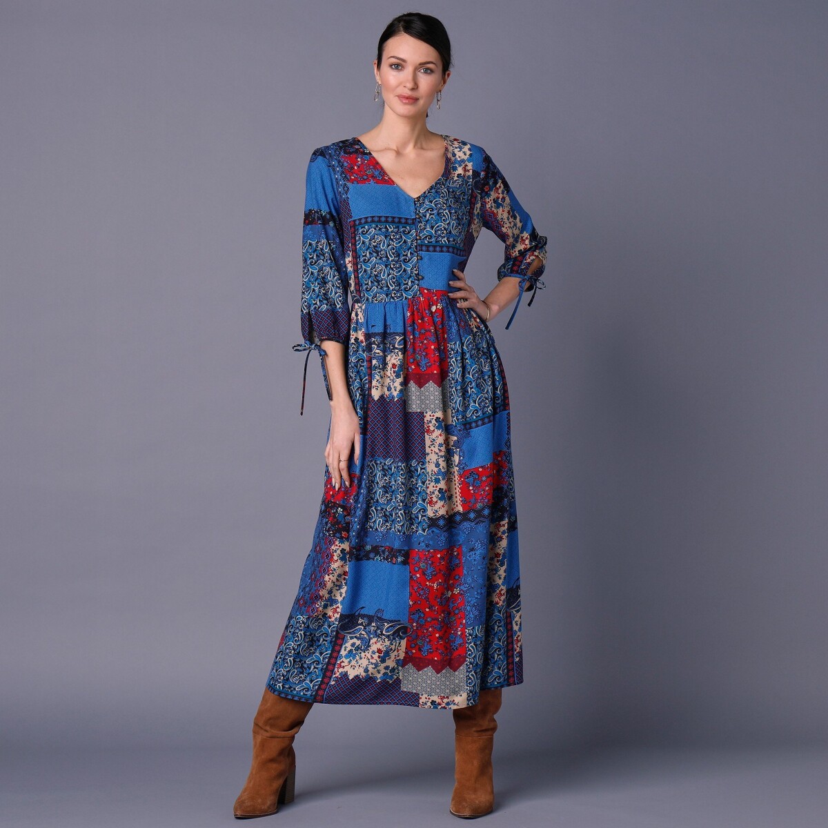 Blancheporte Dlouhé šaty v patchwork designu modráčervená 36