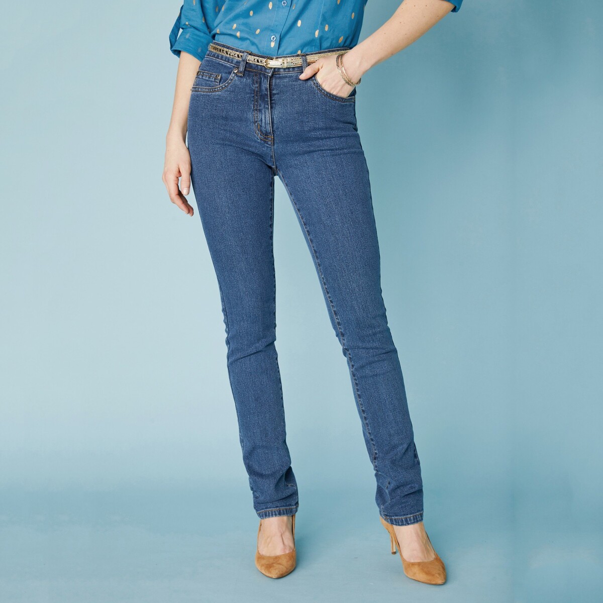 Blancheporte Strečové džíny, vysoká postava modrá 42