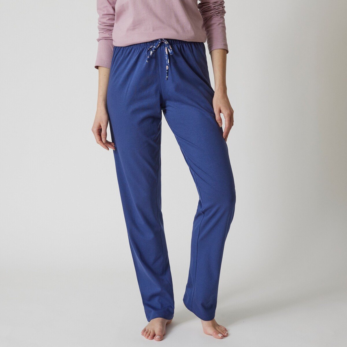 Blancheporte Jednobarevné pyžamové kalhoty s mašlí s potiskem květin nám. modrá 54