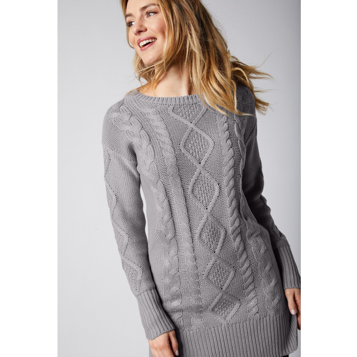Blancheporte Tunikový pulovr s copánkovým vzorem šedá 3436