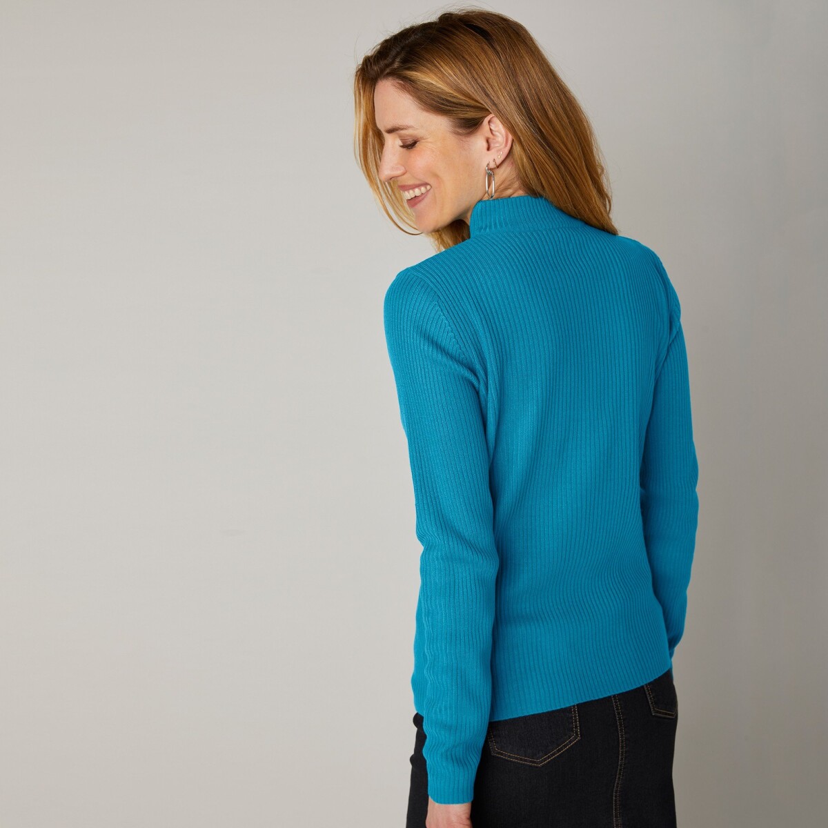 Blancheporte Žebrovaný pulovr se stojáčkem modrá 3840
