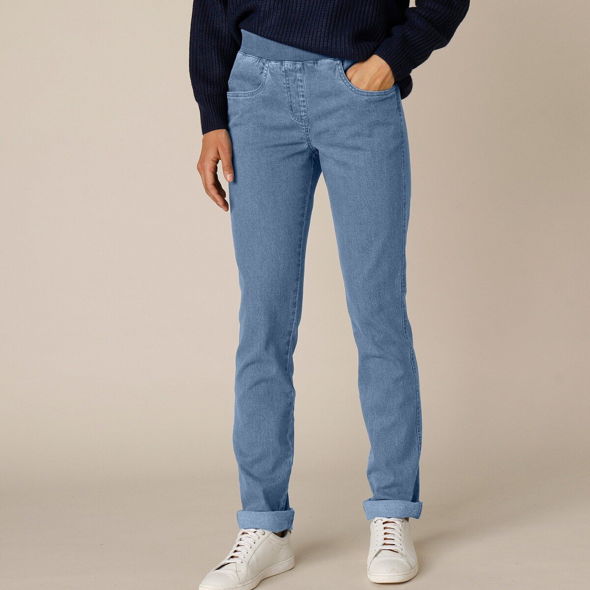 Blancheporte Rovné kalhoty, denim sepraná modrá 38