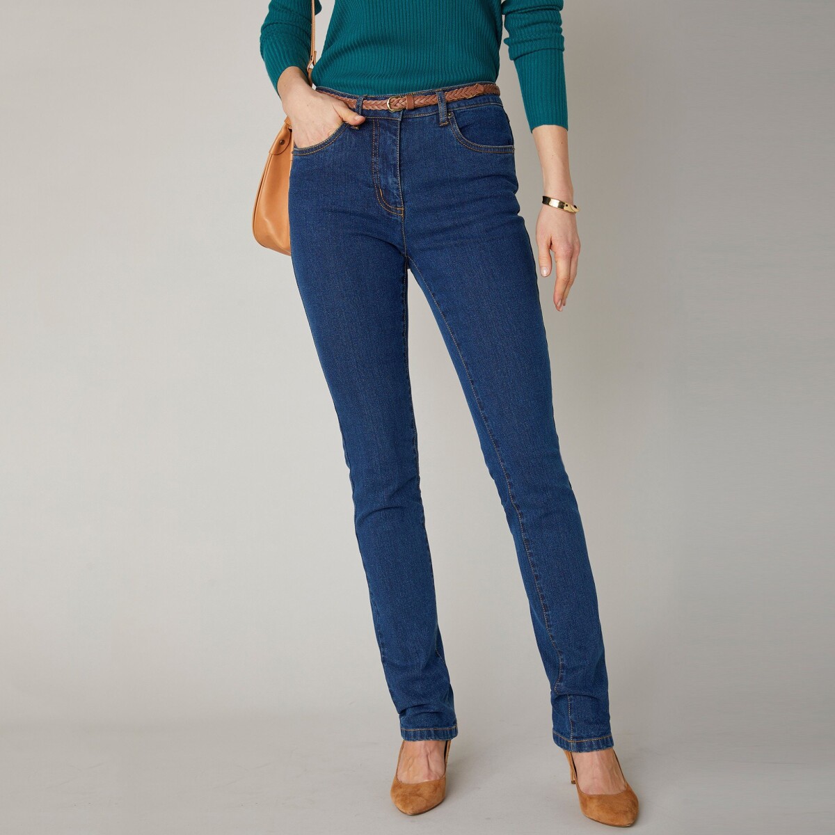 Blancheporte Strečové rovné džíny, malá výška postavy tmavě modrá 36