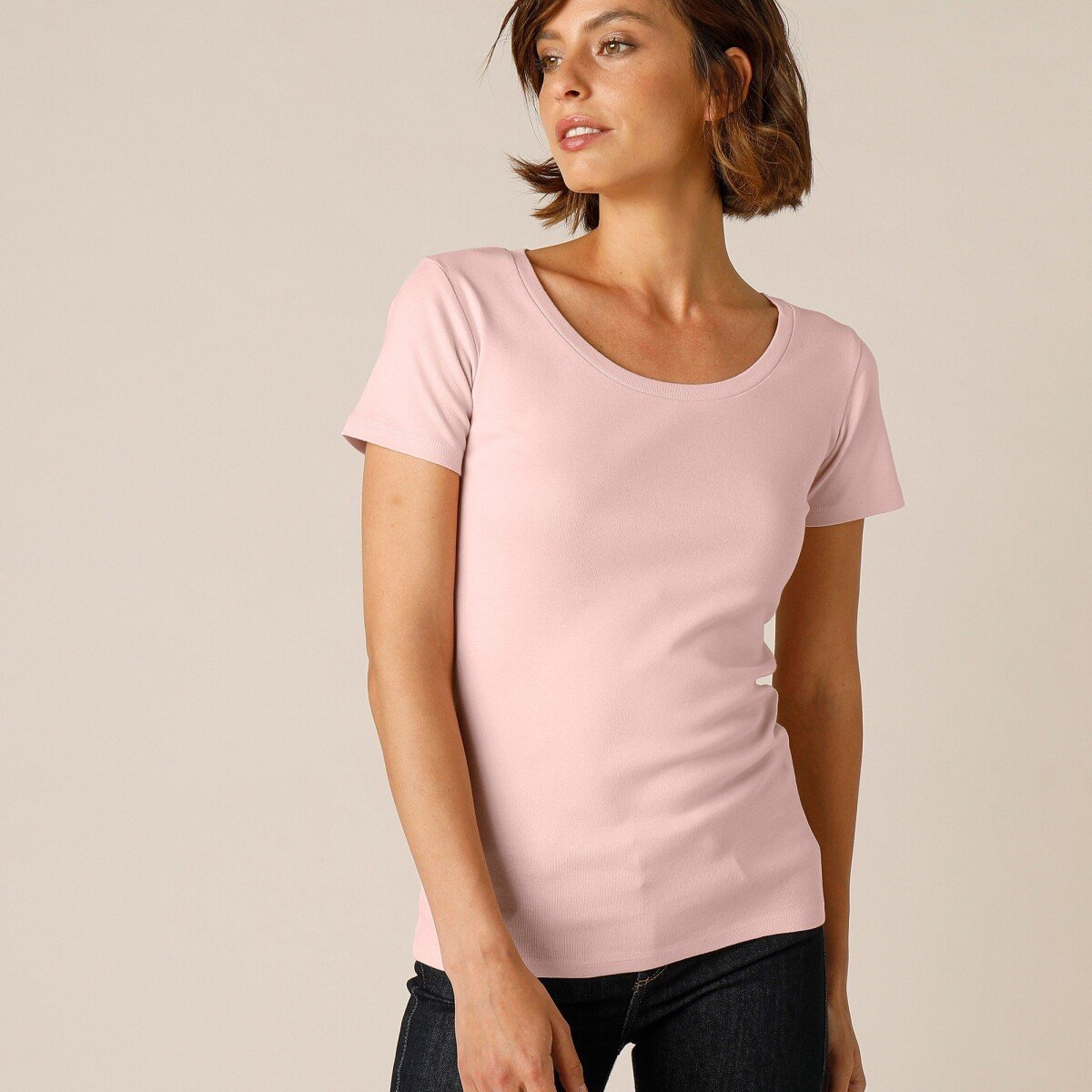 Blancheporte Jednobarevné tričko s krátkými rukávy, bio bavlna růžová pudrová 3436