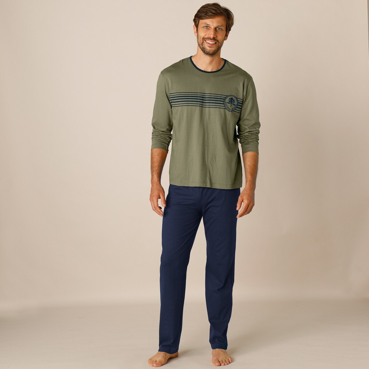 Blancheporte Pyžamo s potiskem na hrudi a kalhotami khakinám.modrá 7886 (S)