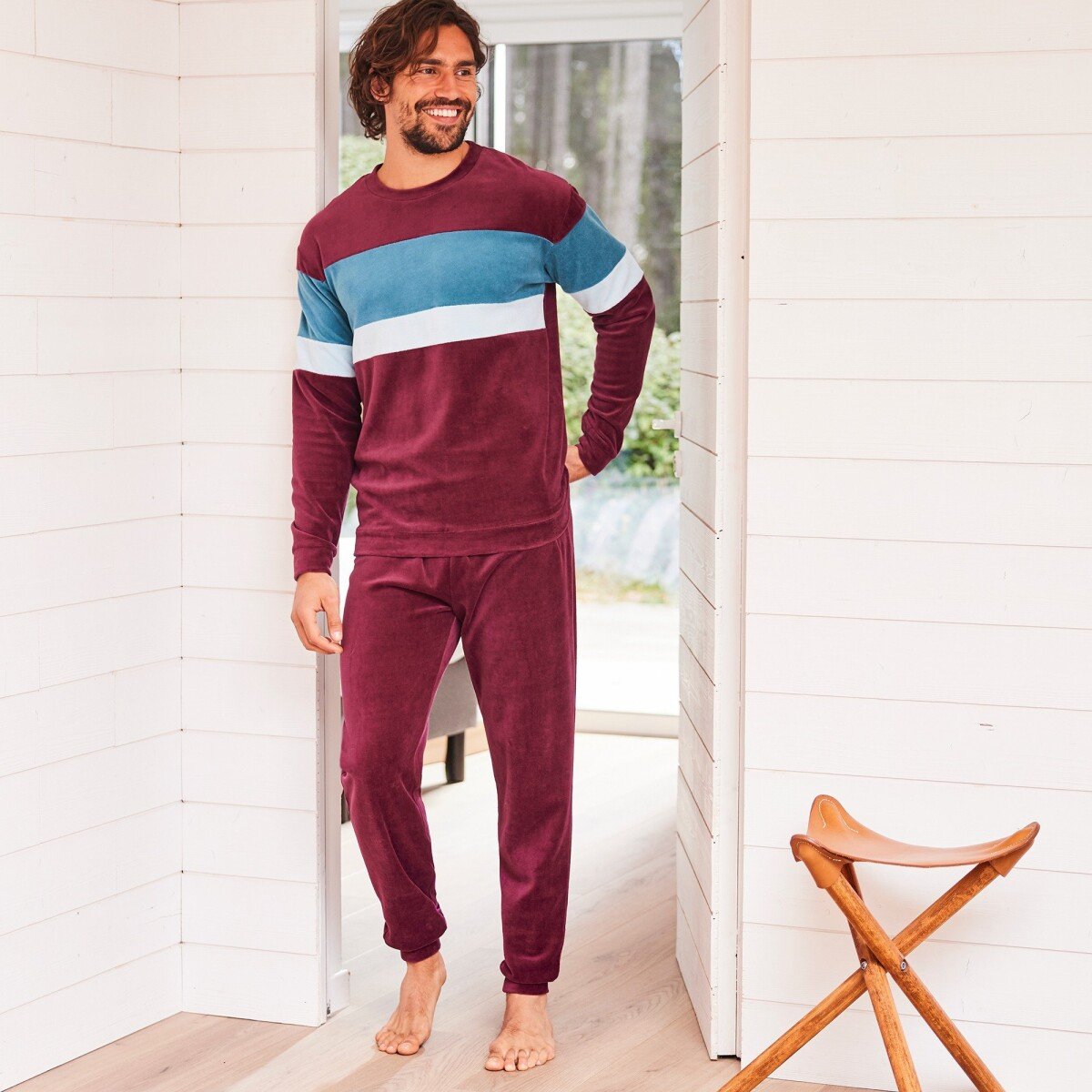 Blancheporte Velurové tříbarevné pyžamo bordó 7886 (S)