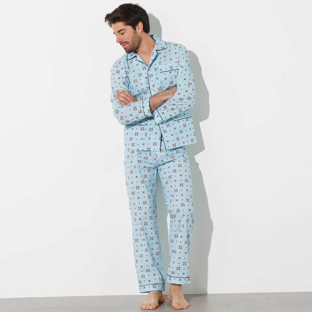 Blancheporte Klasické pánské pyžamo s potiskem modrá 8796 (M)