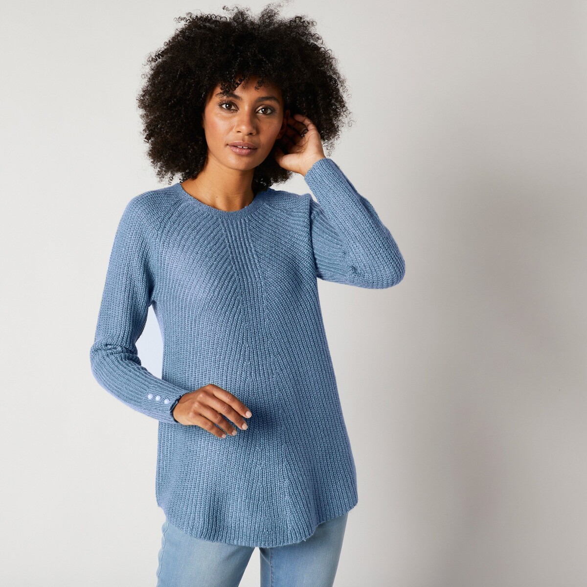 Blancheporte Rozšířený pulovr z anglického úpletu modrošedá 50
