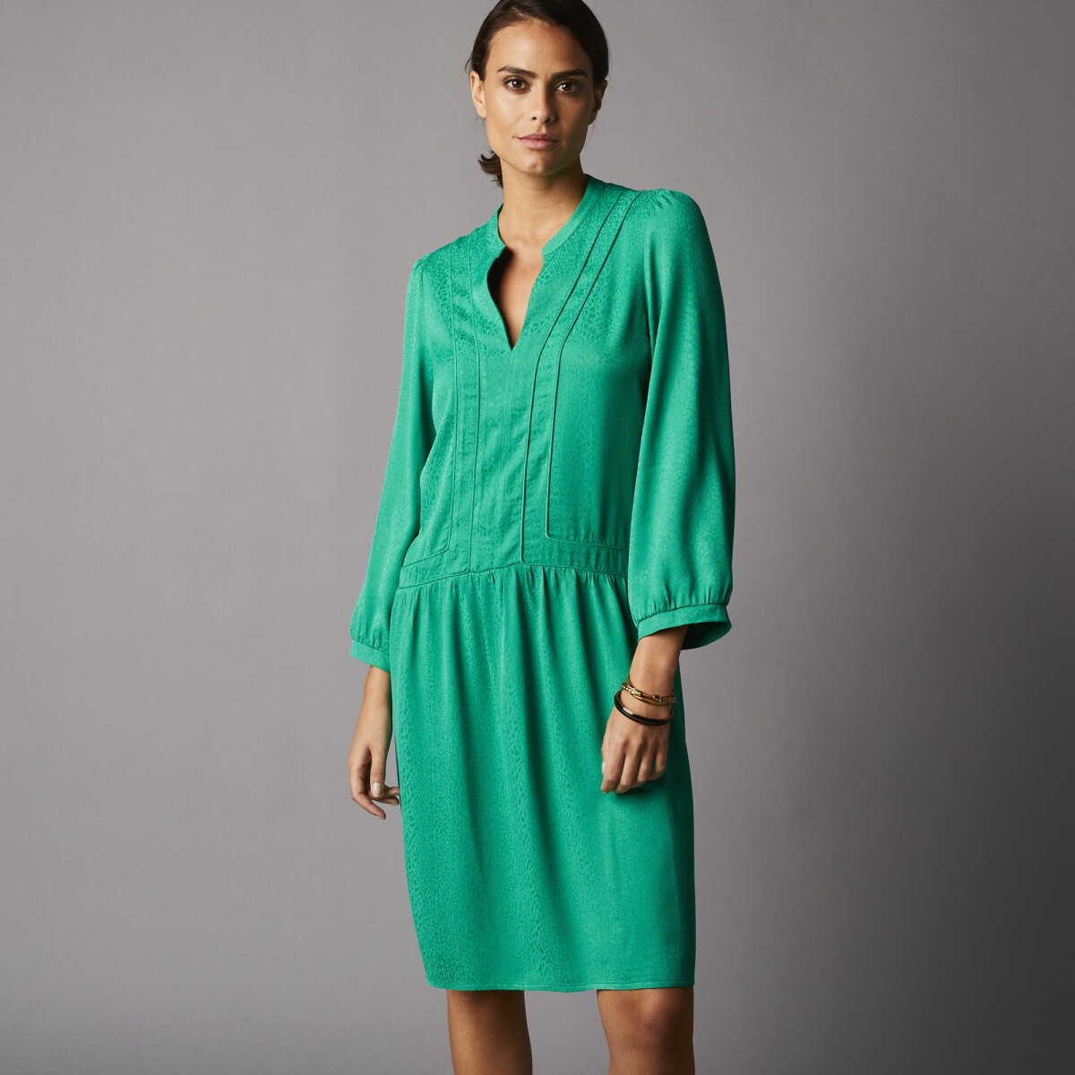 Blancheporte Krátké šaty ze žakárového saténu, 78 halenkové rukávy zelená 36