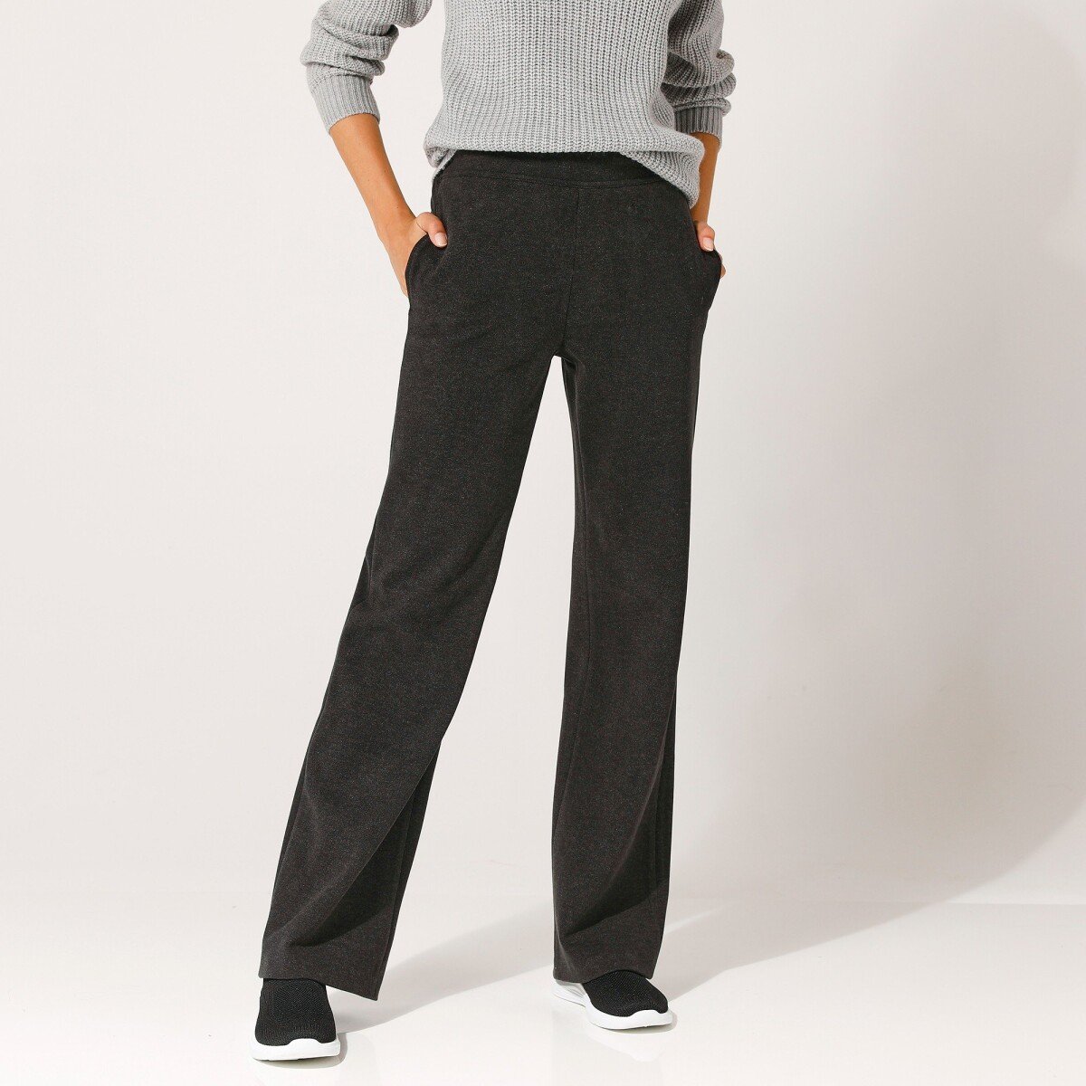 Blancheporte Široké hřejivé kalhoty z úpletu Milano šedý melír 36