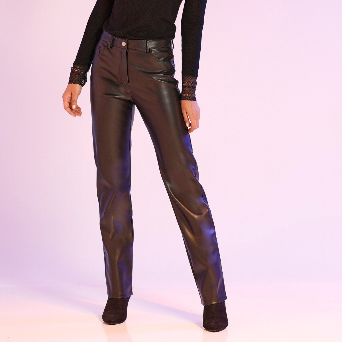 Blancheporte Kalhoty z umělé kůže, rovný střih černá 36