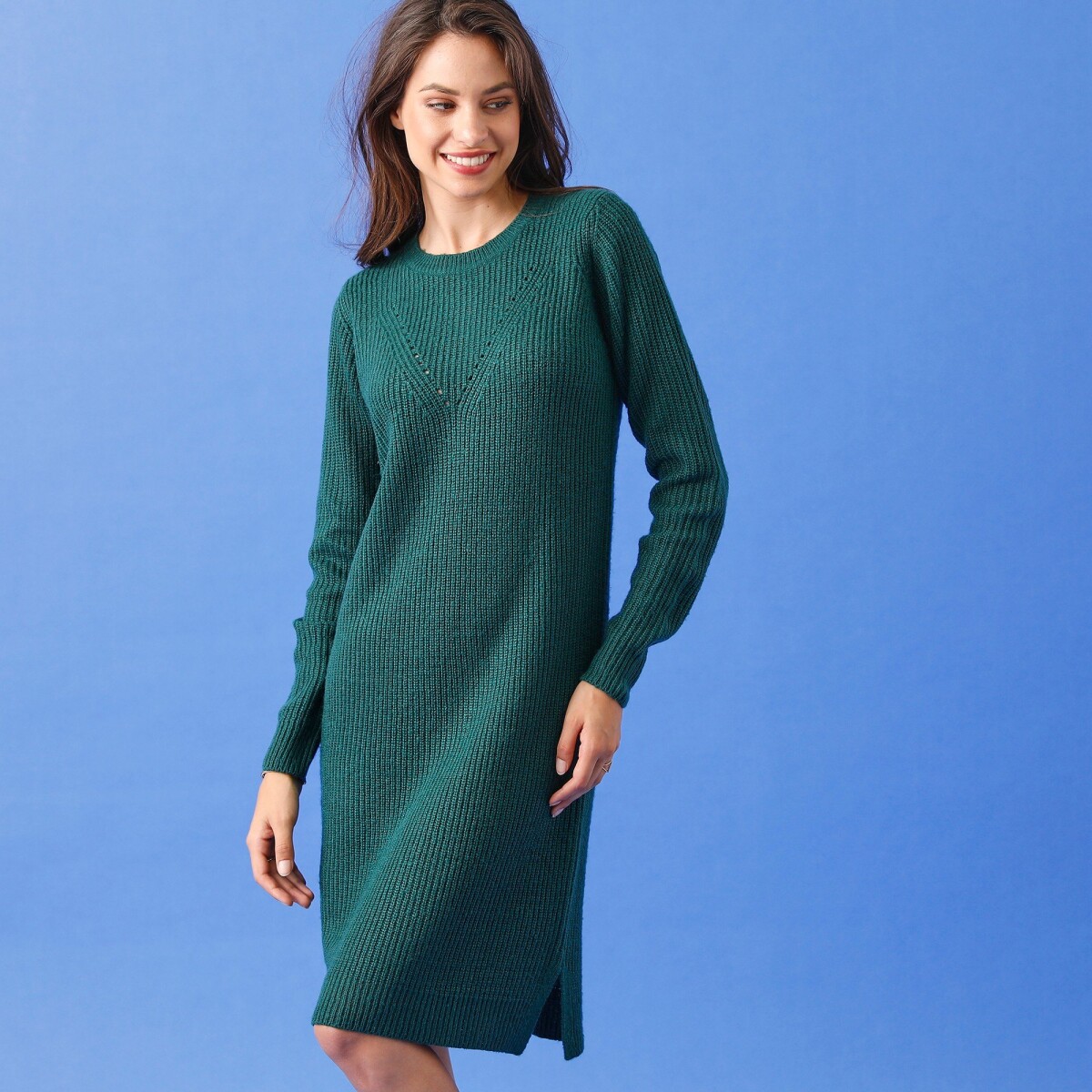 Blancheporte Šaty s hladkým pleteným vzorem smaragdová 3436