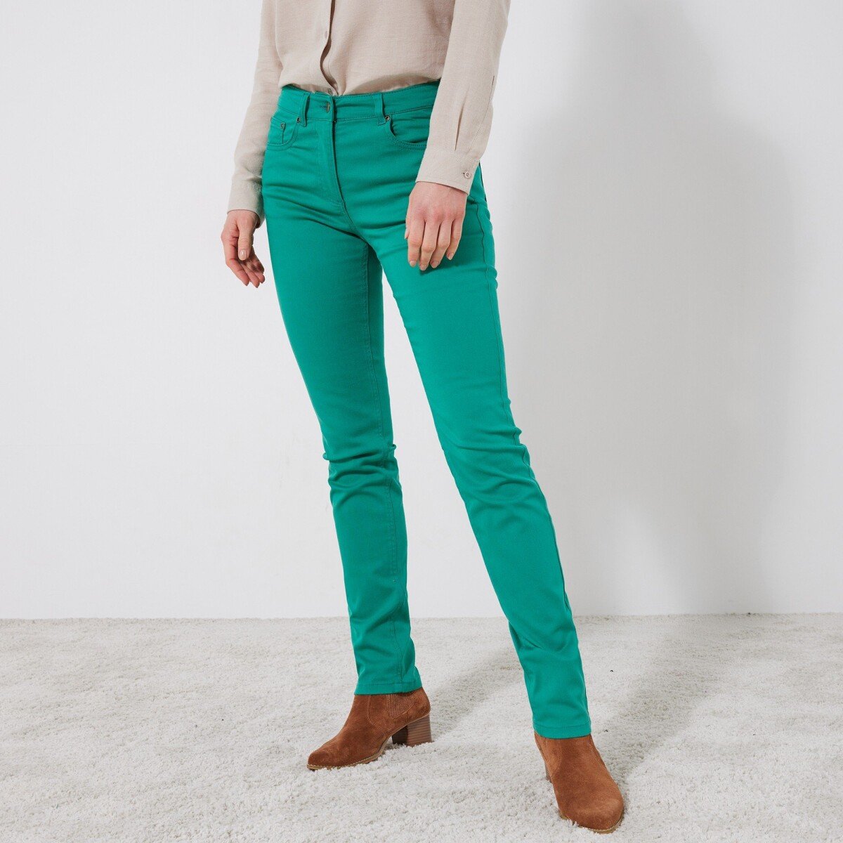 Blancheporte Úzké jednobarevné dlouhé kalhoty zelená 36