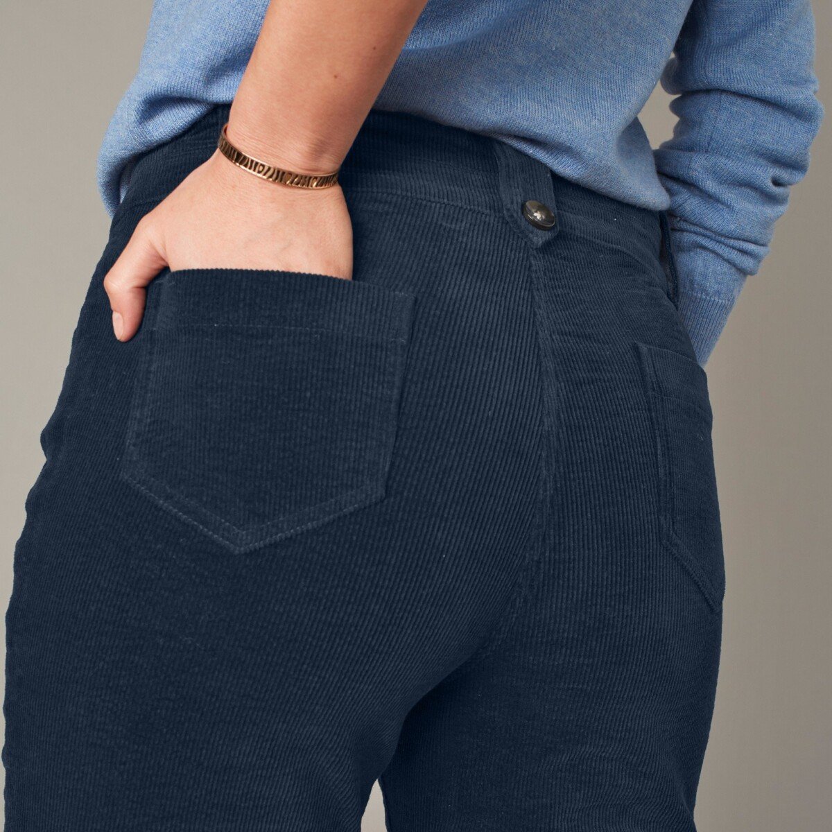Blancheporte Rovné manšestrové kalhoty nám.modrá 36
