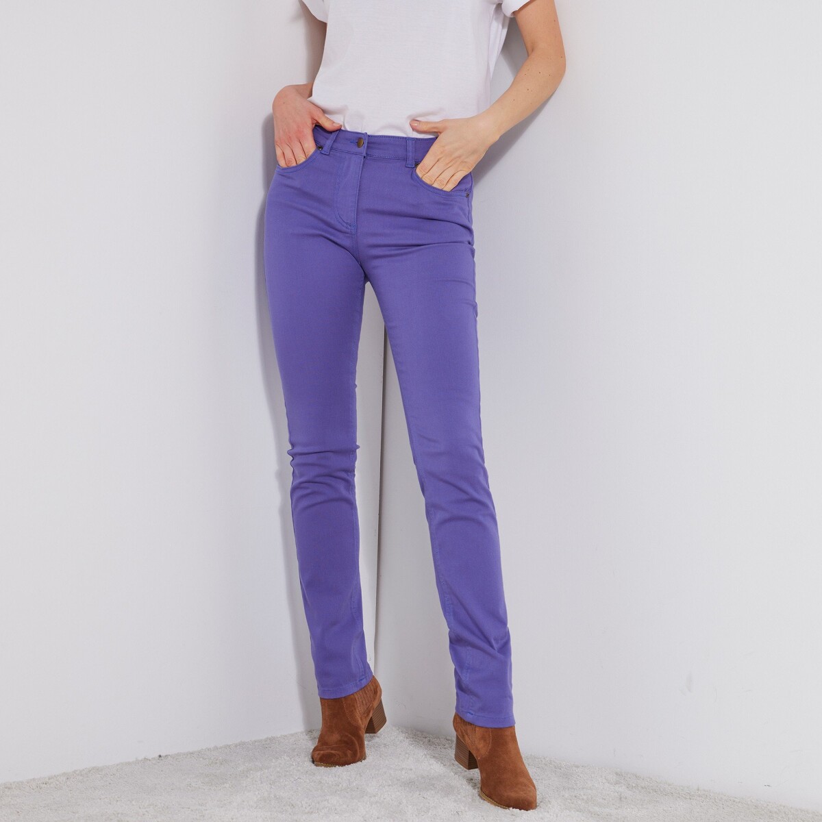 Blancheporte Úzké jednobarevné dlouhé kalhoty fialová 36