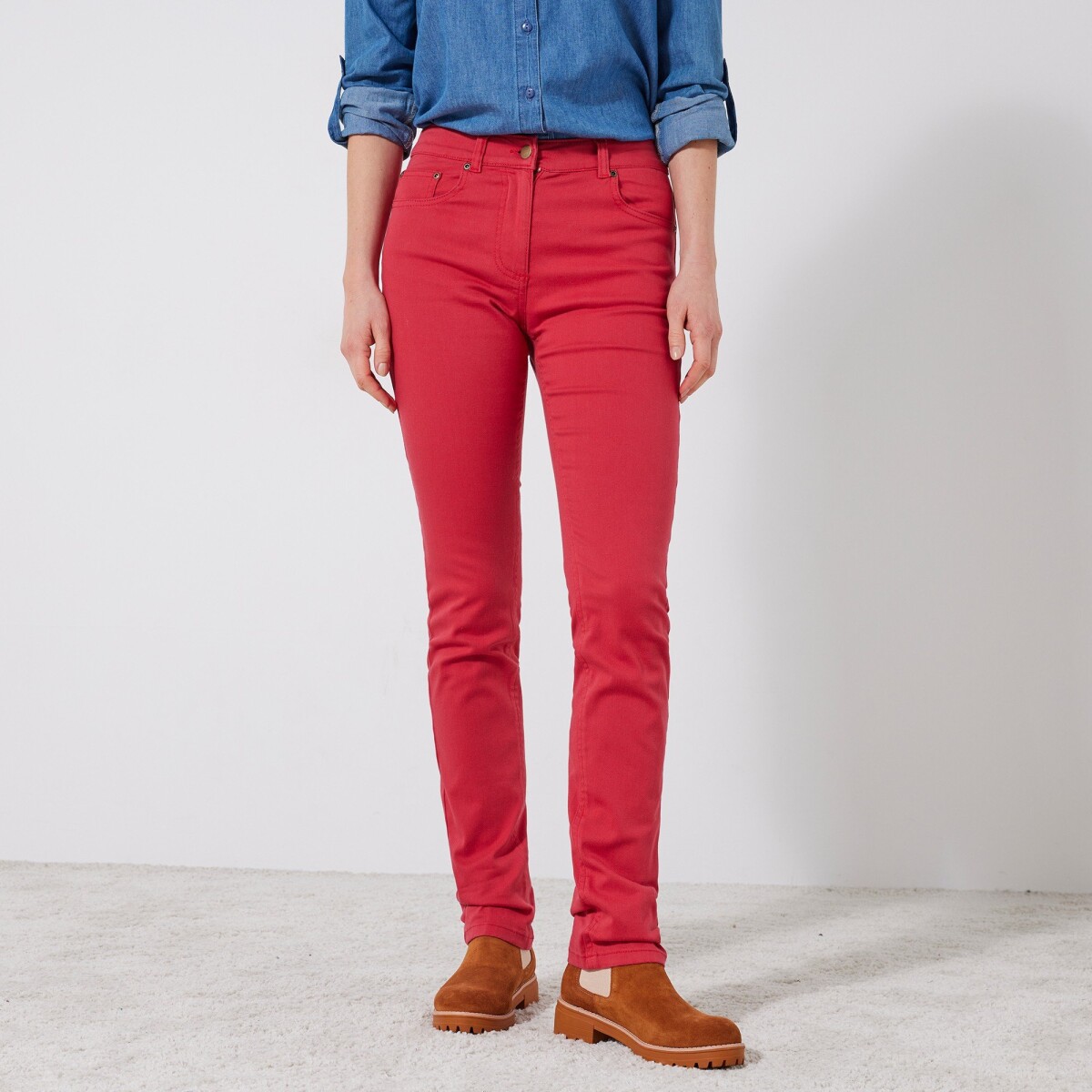 Blancheporte Úzké jednobarevné dlouhé kalhoty červená 36